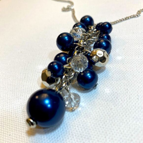 Beautiful blue faux pearl pendant on long chain necklace contemporary minimalist - Picture 3 of 7